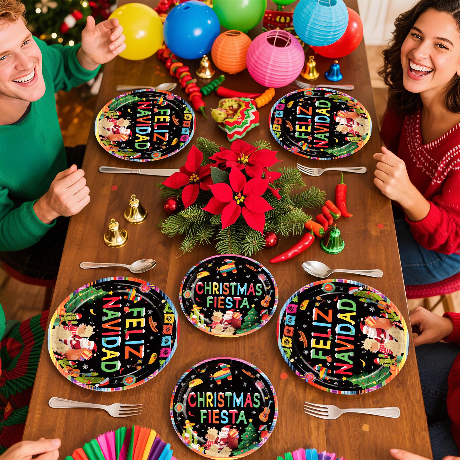 96 Pcs Mexican Christmas Party Plates and Napkins - Grencian