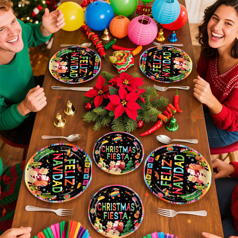 96 Pcs Mexican Christmas Party Plates and Napkins - Grencian