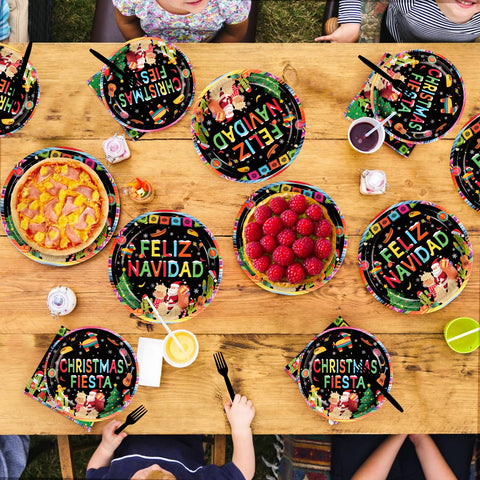 96 Pcs Mexican Christmas Party Plates and Napkins - Grencian