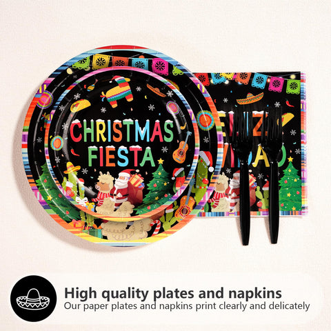 96 Pcs Mexican Christmas Party Plates and Napkins - Grencian