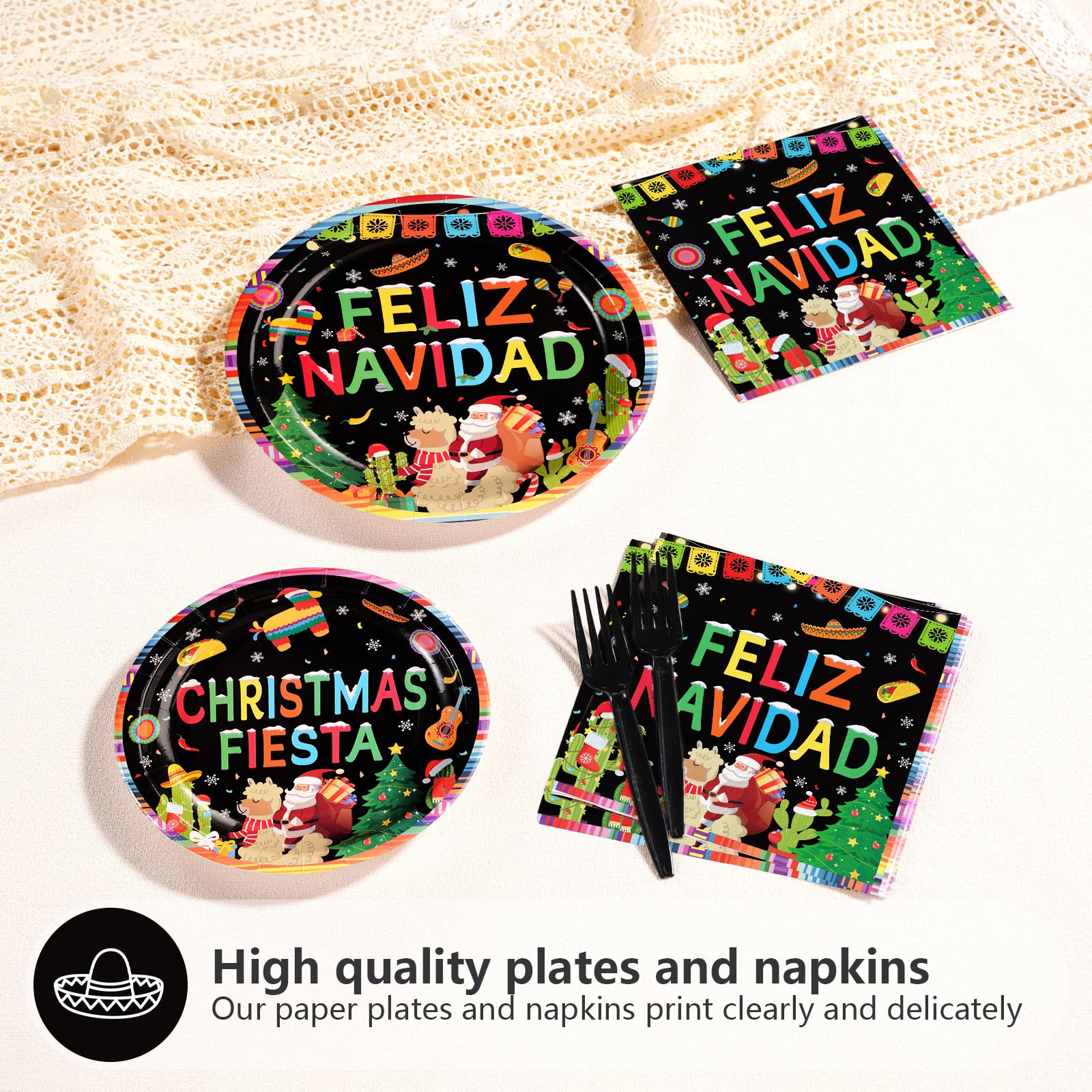 96 Pcs Mexican Christmas Party Plates and Napkins - Grencian