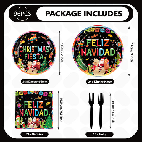 96 Pcs Mexican Christmas Party Plates and Napkins - Grencian