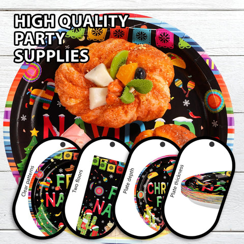 96 Pcs Mexican Christmas Party Plates and Napkins - Grencian