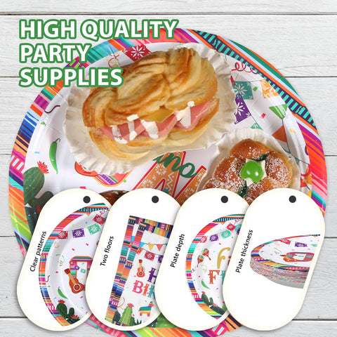 96 Pcs Mexican Fiesta 1st Birthday Party Plates and Napkins - Grencian