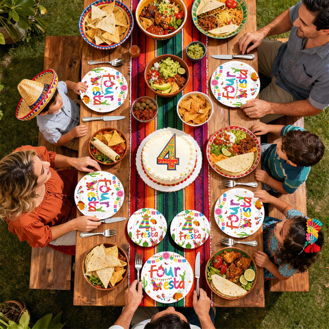 96 Pcs Mexican Fiesta 4th Birthday Party Plates and Napkins - Grencian