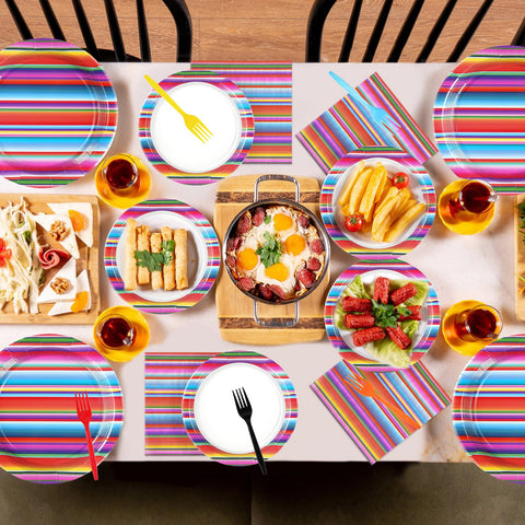 96 Pcs Mexican Fiesta Party Plates and Napkins - Grencian