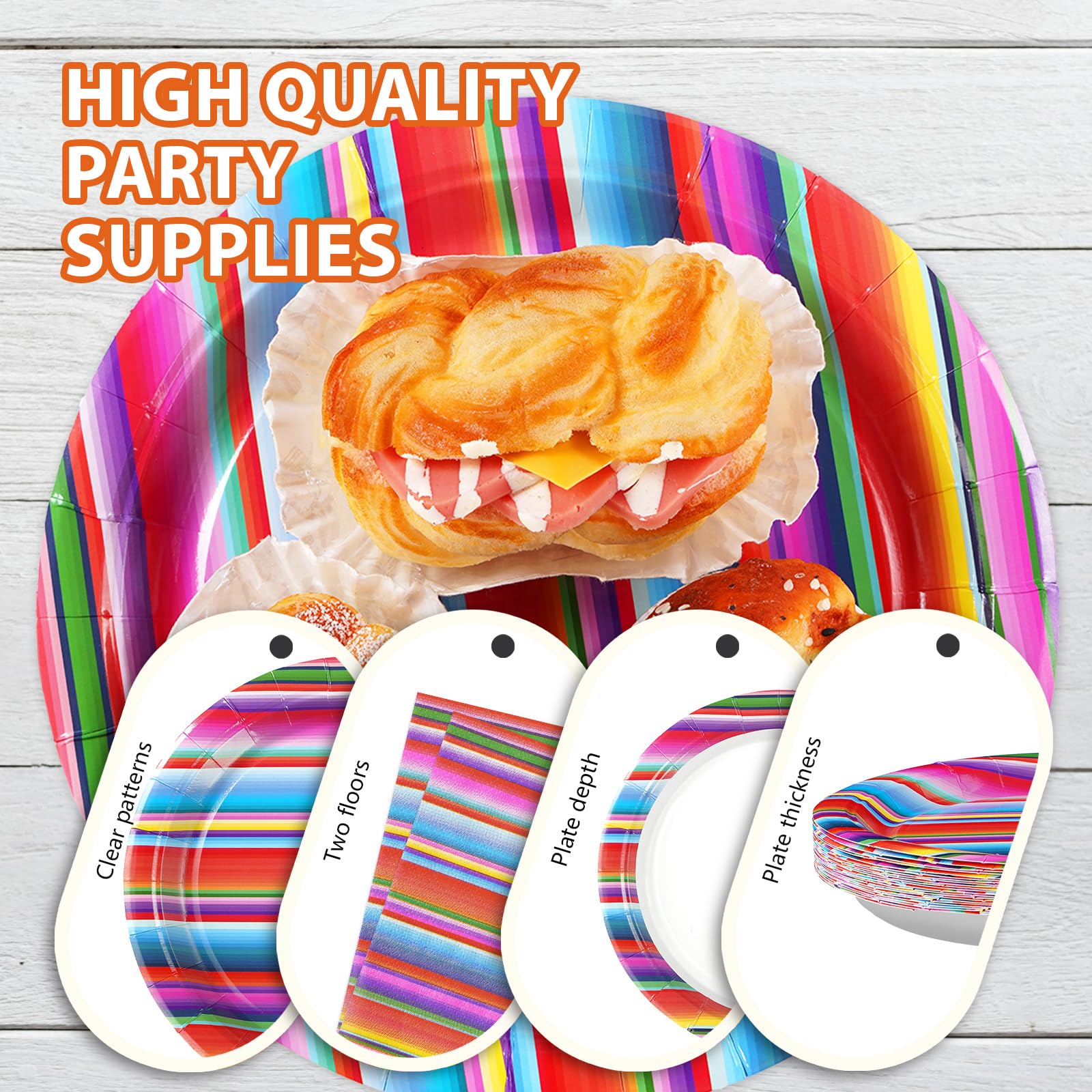 96 Pcs Mexican Fiesta Party Plates and Napkins - Grencian