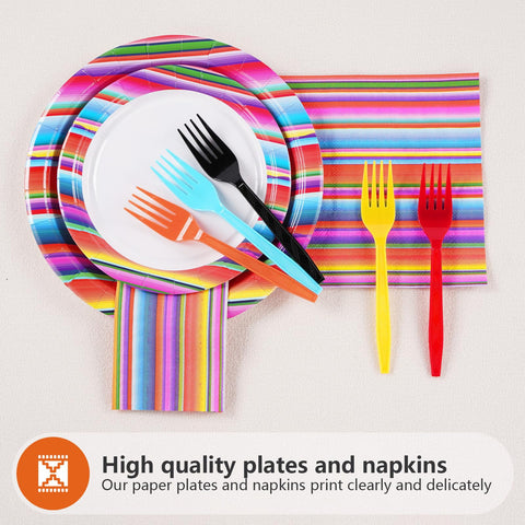 96 Pcs Mexican Fiesta Party Plates and Napkins - Grencian