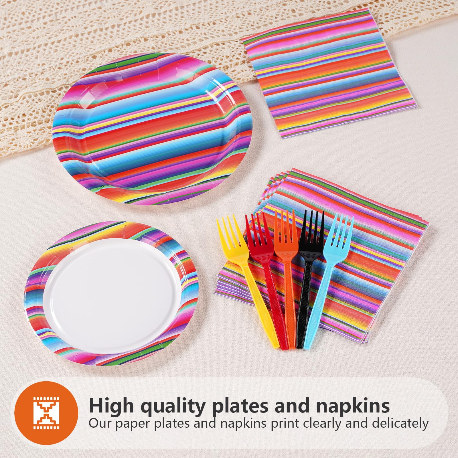 96 Pcs Mexican Fiesta Party Plates and Napkins - Grencian