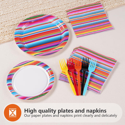 96 Pcs Mexican Fiesta Party Plates and Napkins - Grencian