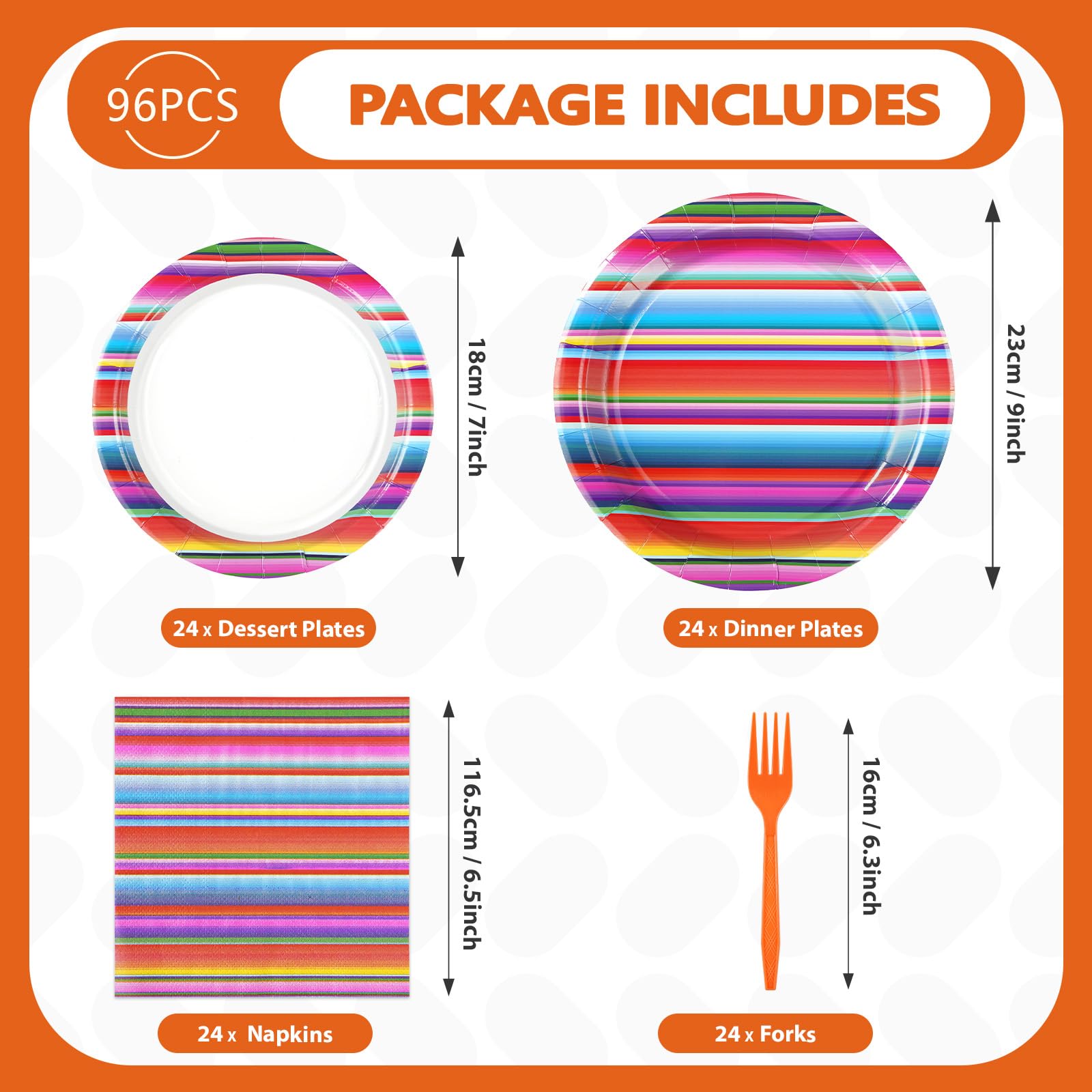 96 Pcs Mexican Fiesta Party Plates and Napkins - Grencian