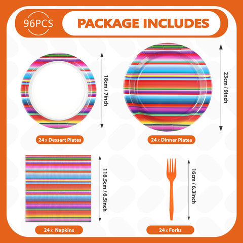 96 Pcs Mexican Fiesta Party Plates and Napkins - Grencian