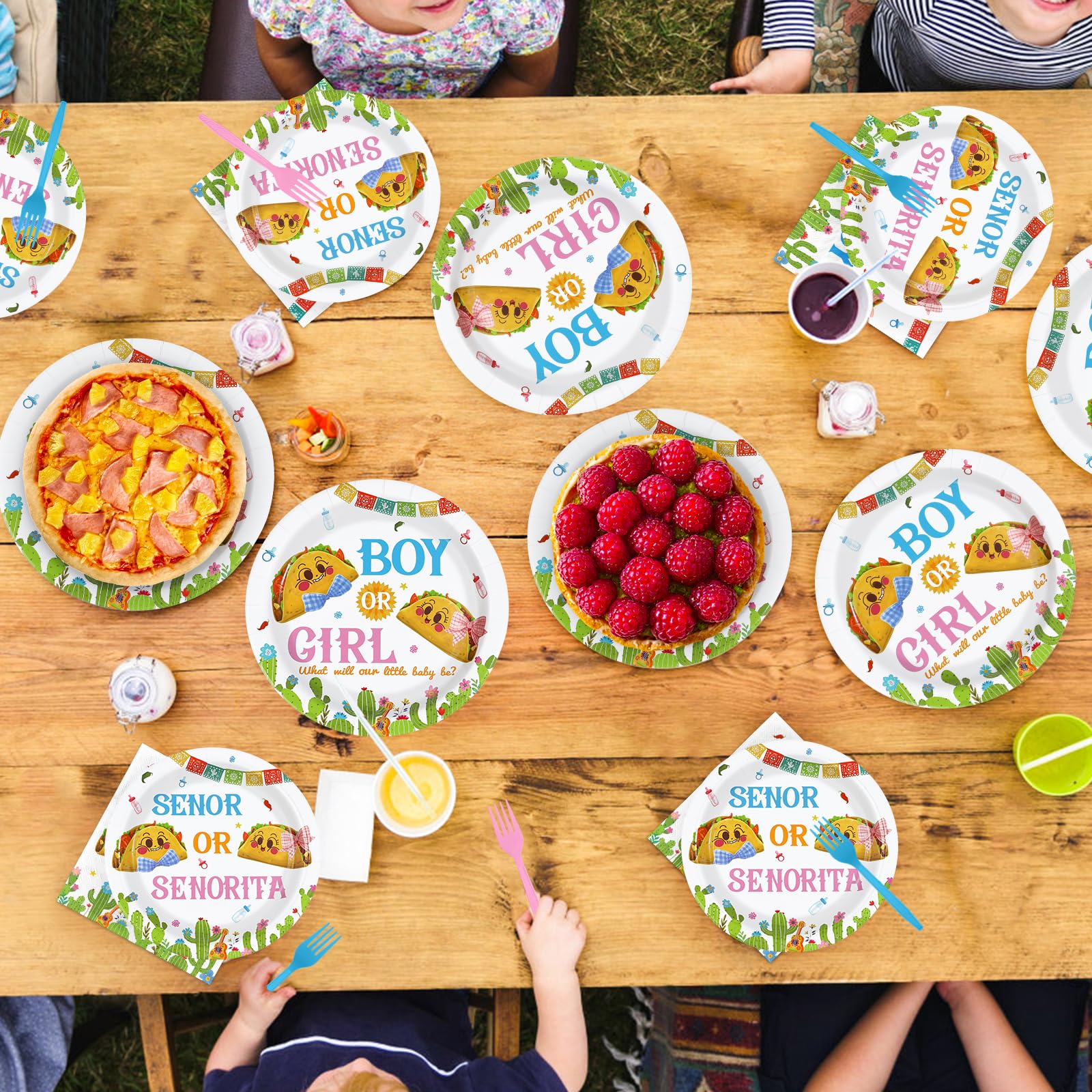 96 Pcs Mexican Gender Reveal Party Plates and Napkins - Grencian
