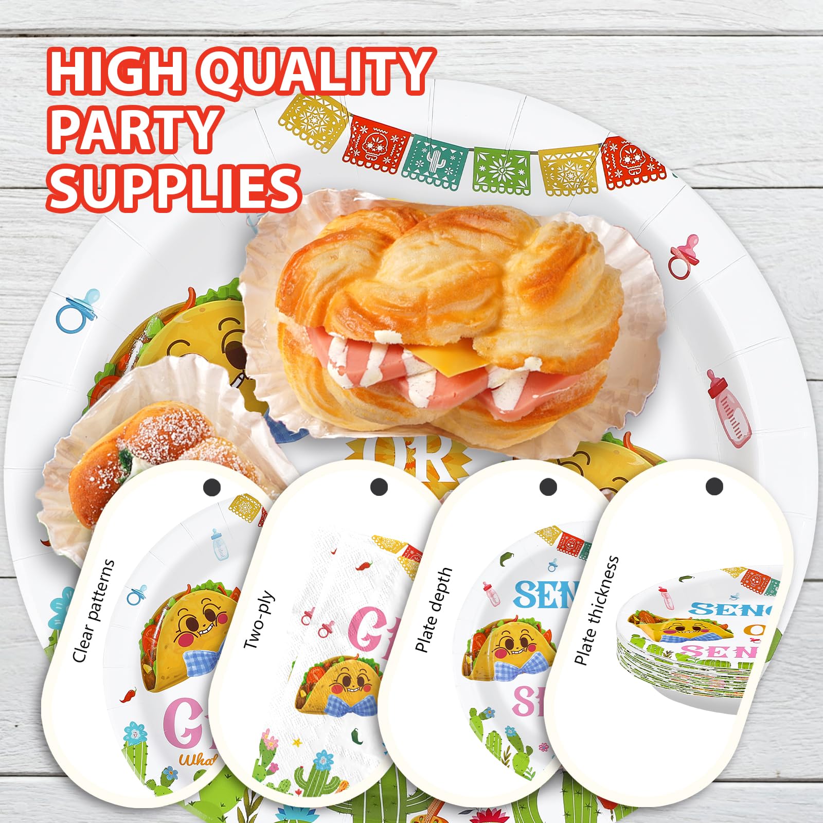 96 Pcs Mexican Gender Reveal Party Plates and Napkins - Grencian