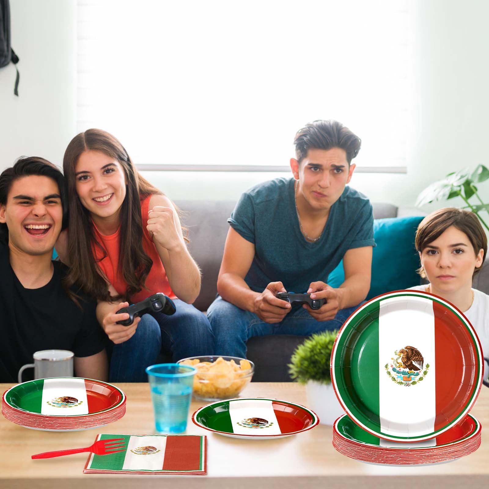 96 Pcs Mexico Flag Party Plates and Napkins - Grencian