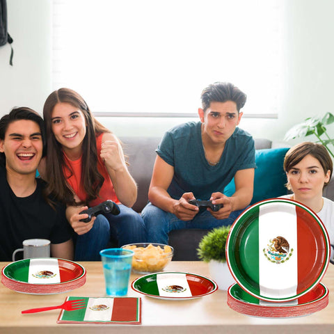 96 Pcs Mexico Flag Party Plates and Napkins - Grencian