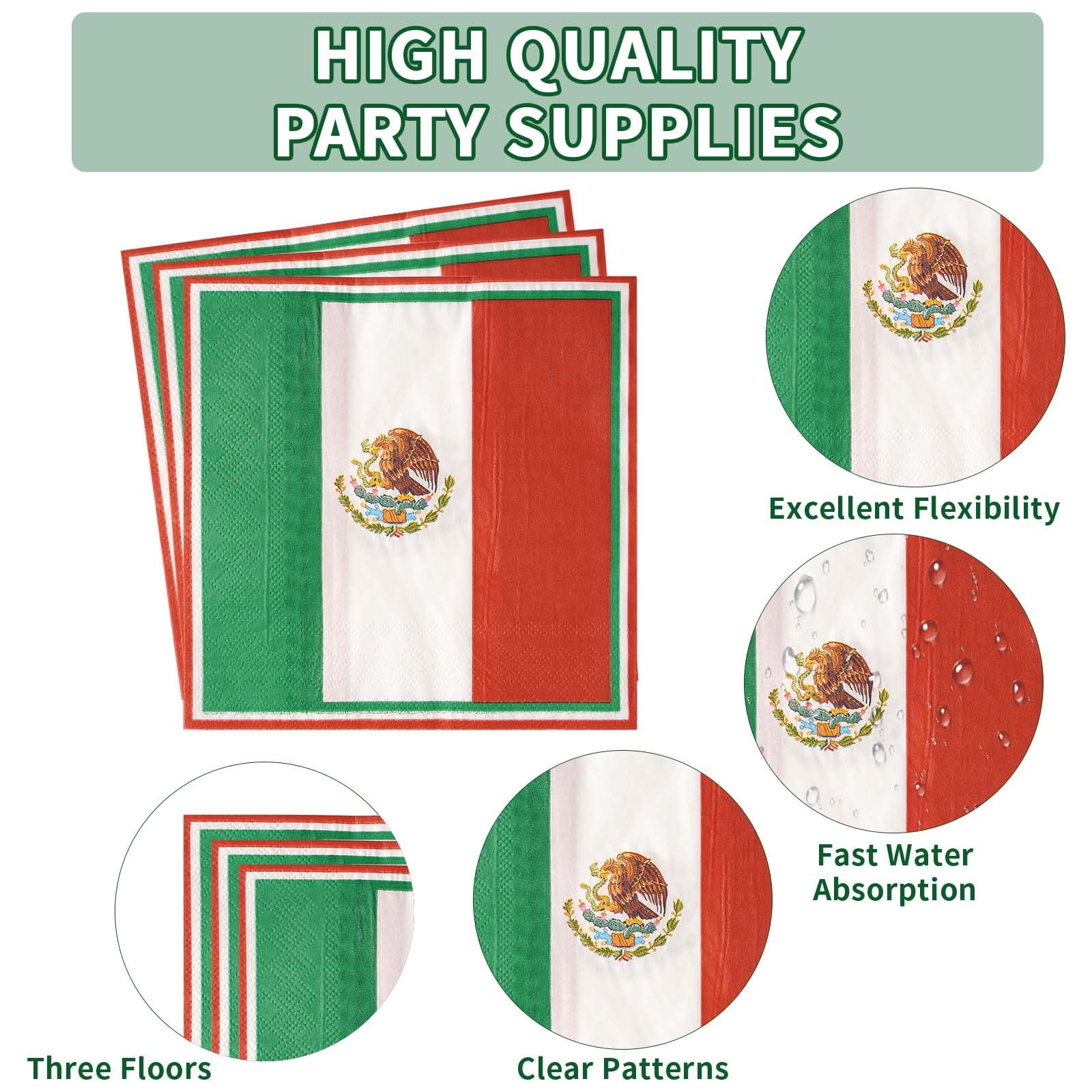 96 Pcs Mexico Flag Party Plates and Napkins - Grencian