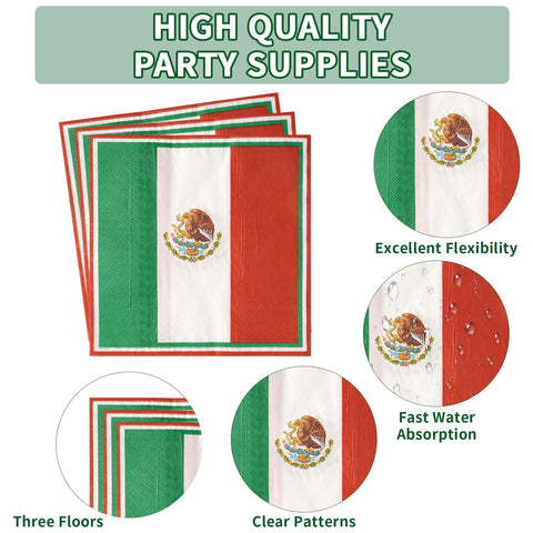 96 Pcs Mexico Flag Party Plates and Napkins - Grencian