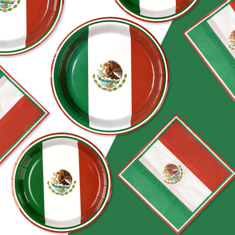 96 Pcs Mexico Flag Party Plates and Napkins - Grencian
