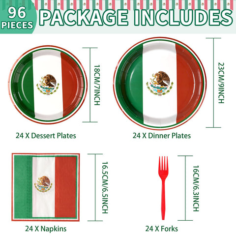 96 Pcs Mexico Flag Party Plates and Napkins - Grencian
