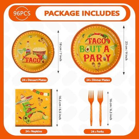 96 Pcs Mexico Taco Party Plates and Napkins - Grencian