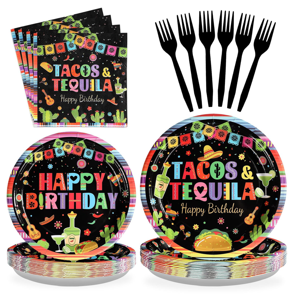 96 Pcs Mexico Tequila Birthday Party Plates and Napkins - Grencian