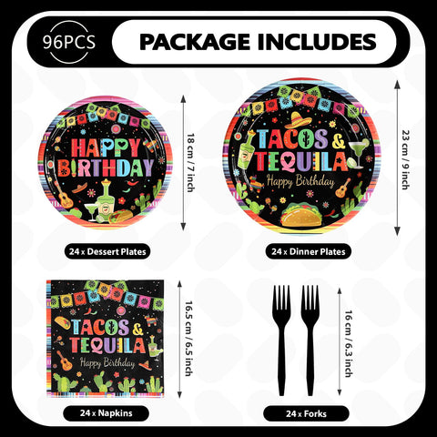 96 Pcs Mexico Tequila Birthday Party Plates and Napkins - Grencian