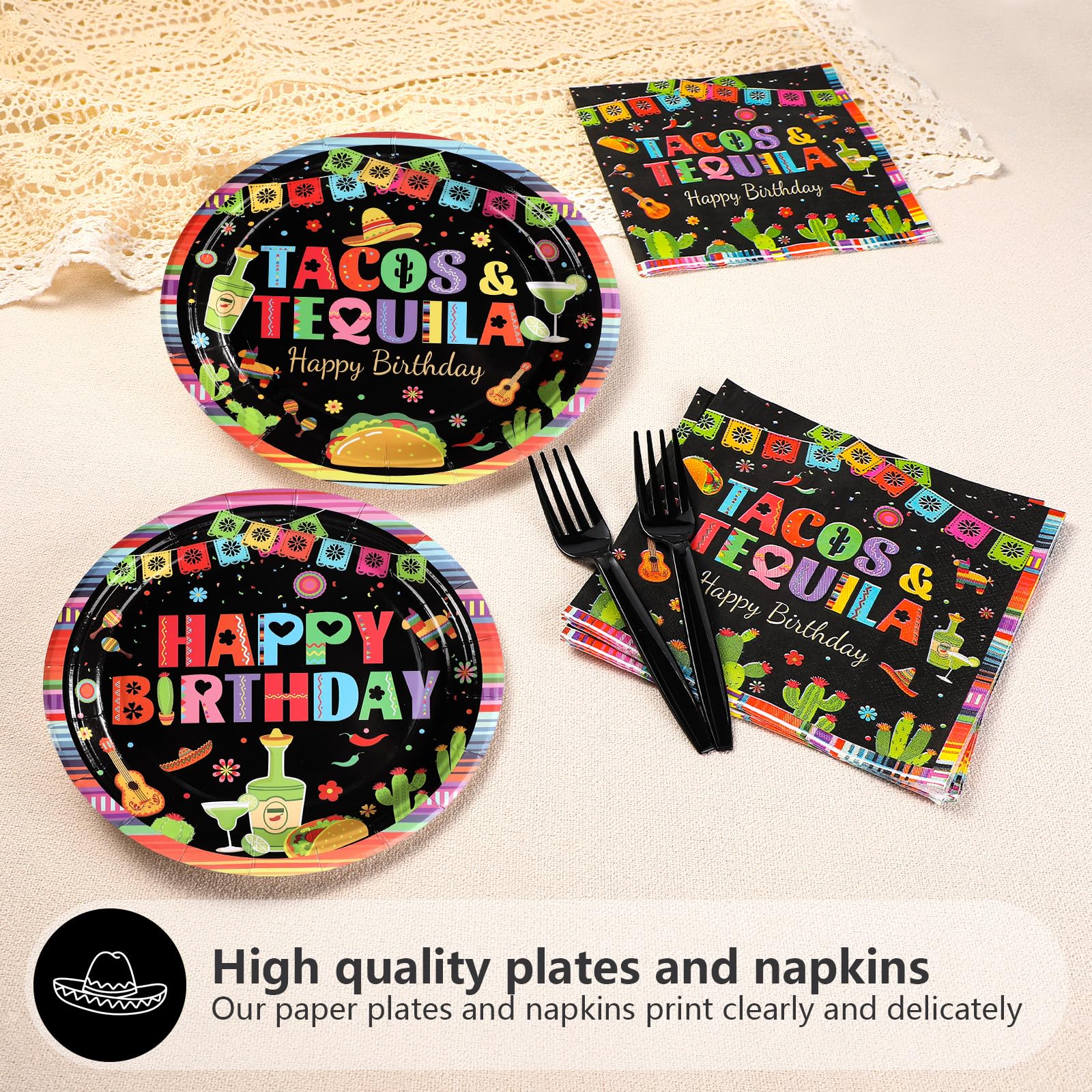 96 Pcs Mexico Tequila Birthday Party Plates and Napkins - Grencian