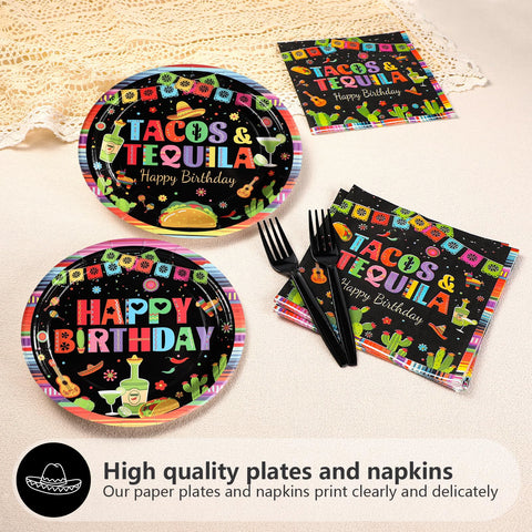 96 Pcs Mexico Tequila Birthday Party Plates and Napkins - Grencian