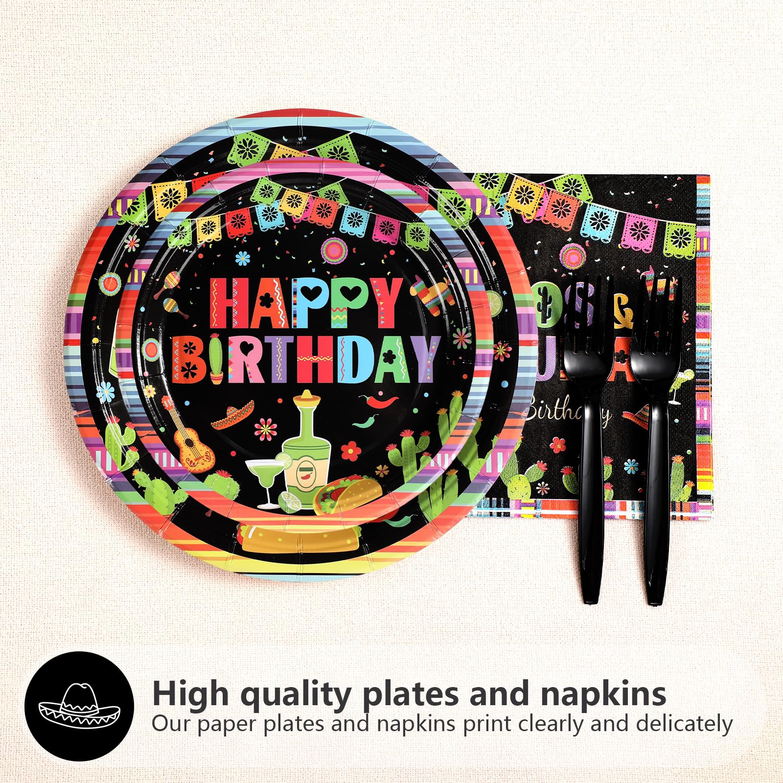 96 Pcs Mexico Tequila Birthday Party Plates and Napkins - Grencian
