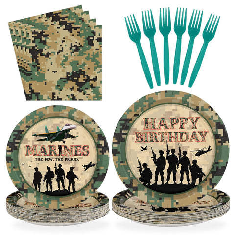 96 Pcs Military Camo Birthday Party Plates and Napkins - Grencian