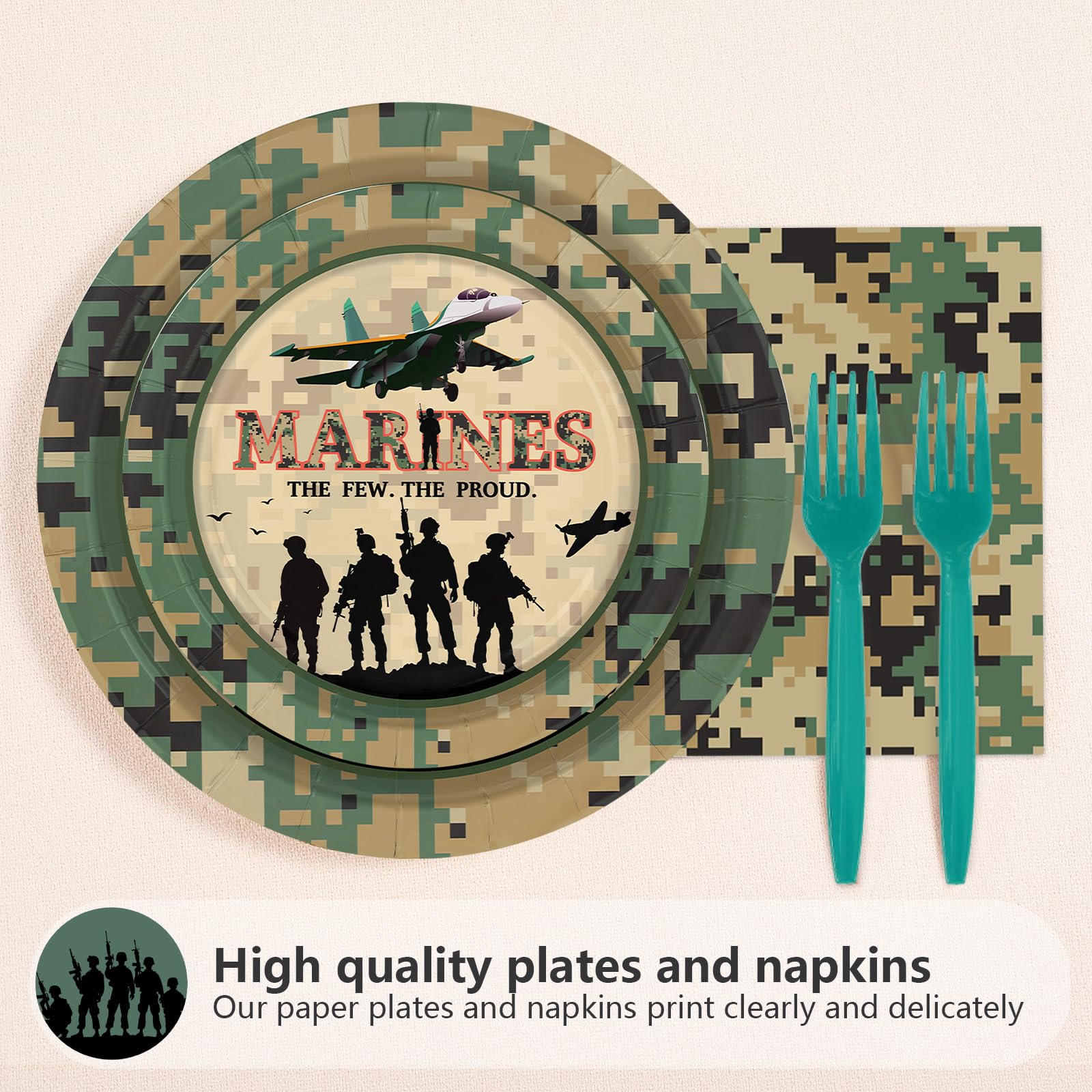 96 Pcs Military Camo Birthday Party Plates and Napkins - Grencian