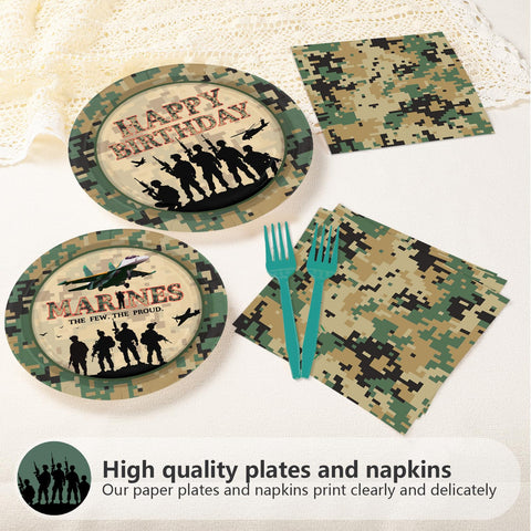 96 Pcs Military Camo Birthday Party Plates and Napkins - Grencian