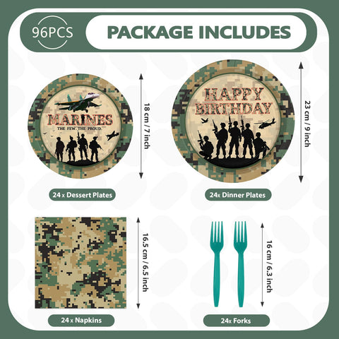 96 Pcs Military Camo Birthday Party Plates and Napkins - Grencian