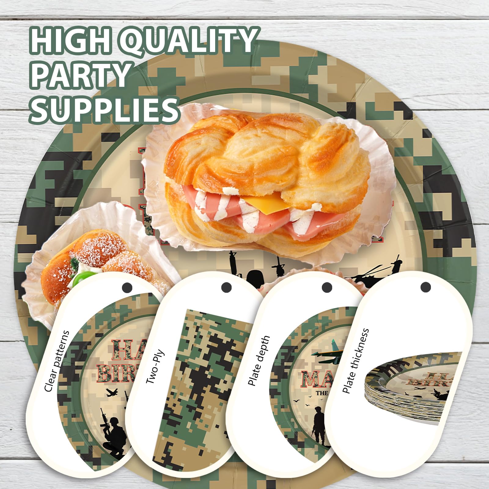 96 Pcs Military Camo Birthday Party Plates and Napkins - Grencian