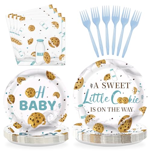 96 Pcs Milk Cookie Baby Shower Party Plates and Napkins - Grencian