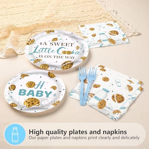96 Pcs Milk Cookie Baby Shower Party Plates and Napkins - Grencian