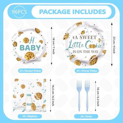 96 Pcs Milk Cookie Baby Shower Party Plates and Napkins - Grencian