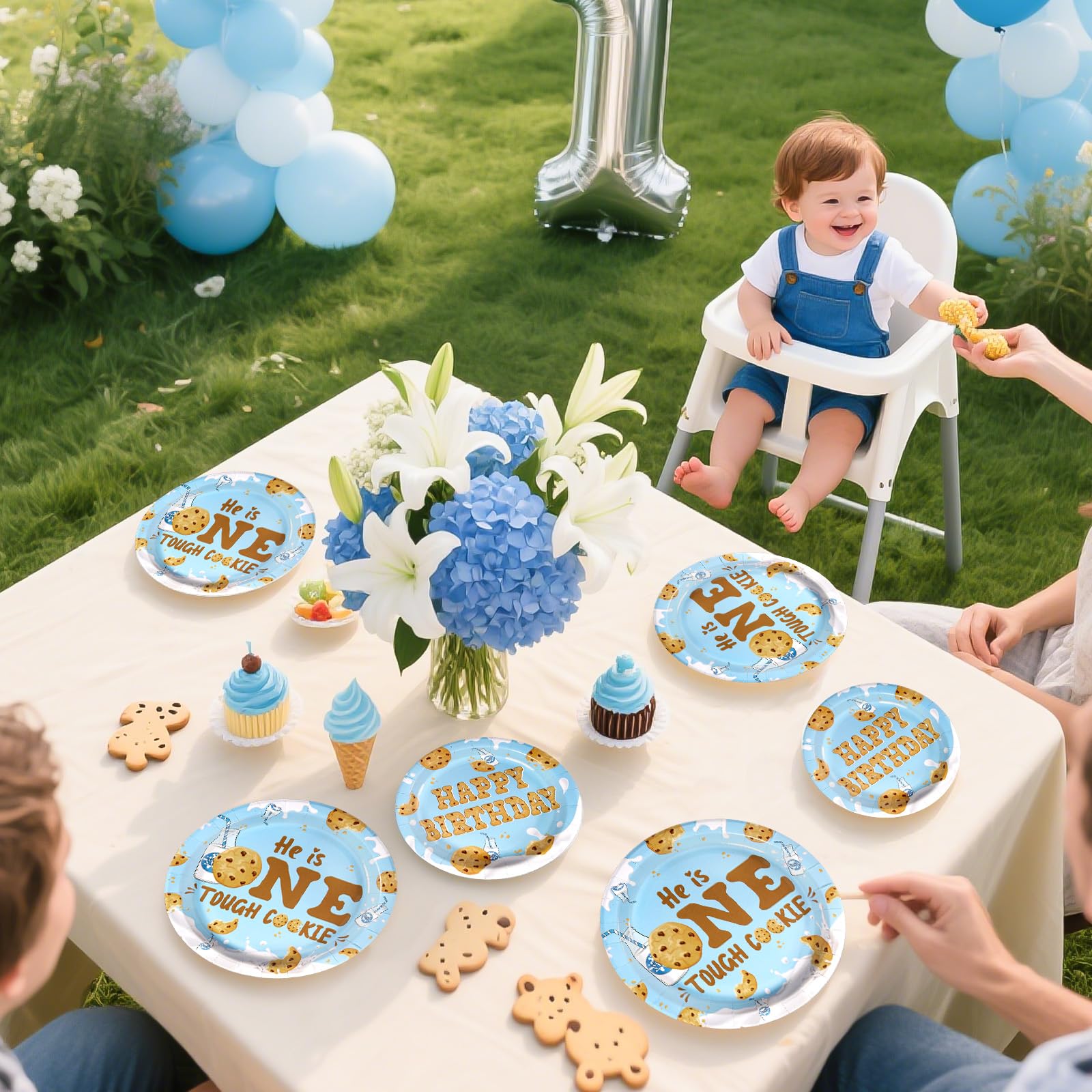 96 Pcs Milk Cookies 1st Birthday Party Plates and Napkins - Grencian