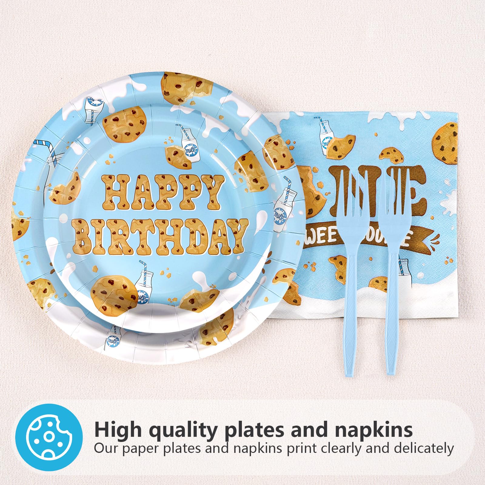 96 Pcs Milk Cookies 1st Birthday Party Plates and Napkins - Grencian