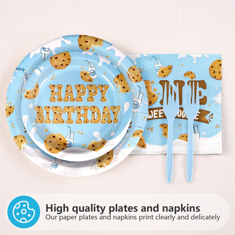96 Pcs Milk Cookies 1st Birthday Party Plates and Napkins - Grencian