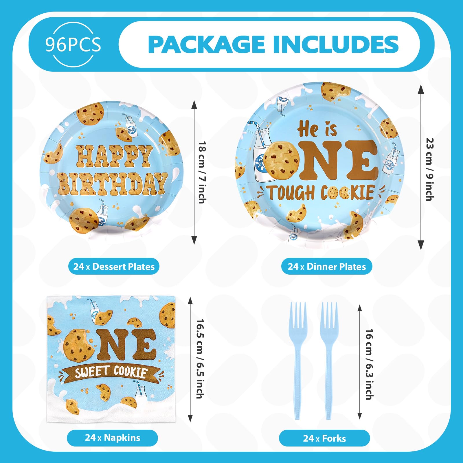 96 Pcs Milk Cookies 1st Birthday Party Plates and Napkins - Grencian