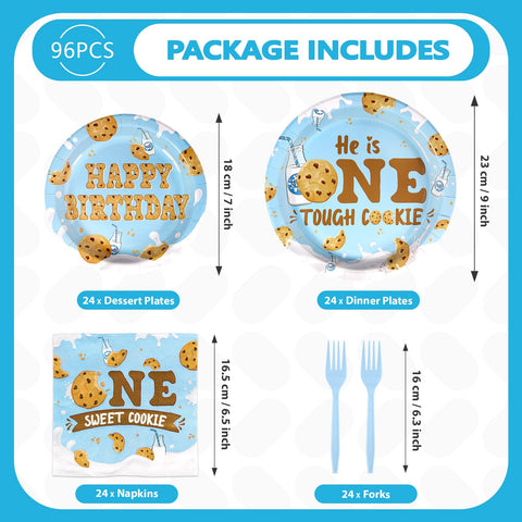 96 Pcs Milk Cookies 1st Birthday Party Plates and Napkins - Grencian