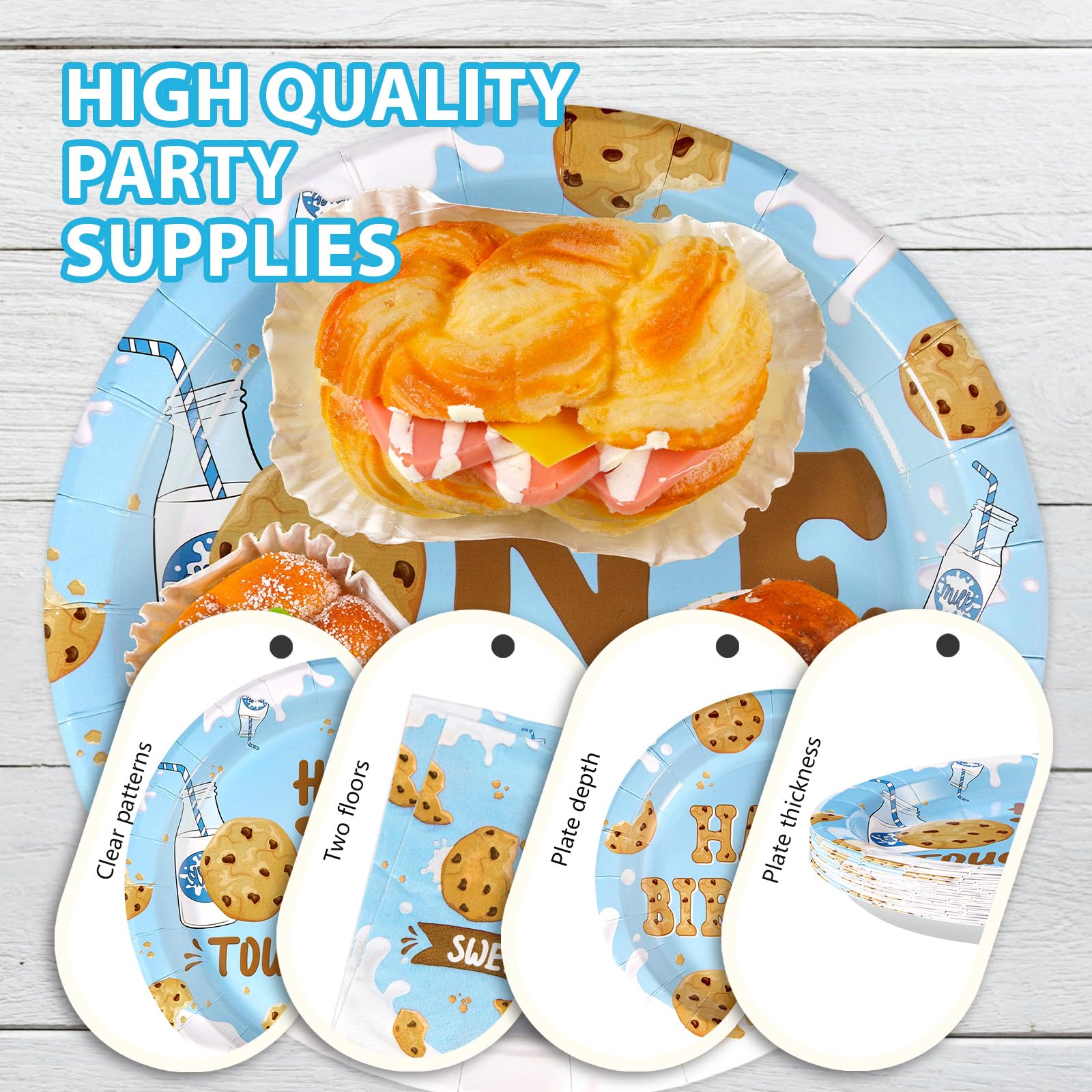 96 Pcs Milk Cookies 1st Birthday Party Plates and Napkins - Grencian