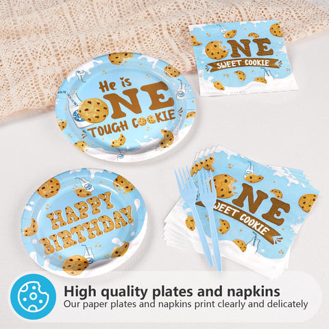 96 Pcs Milk Cookies 1st Birthday Party Plates and Napkins - Grencian
