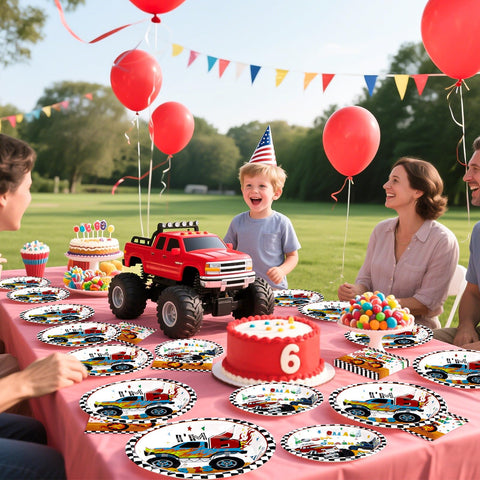 96 Pcs Monster Truck 6th Birthday Party Plates and Napkins - Grencian