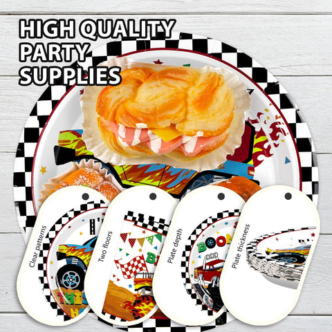 96 Pcs Monster Truck 6th Birthday Party Plates and Napkins - Grencian