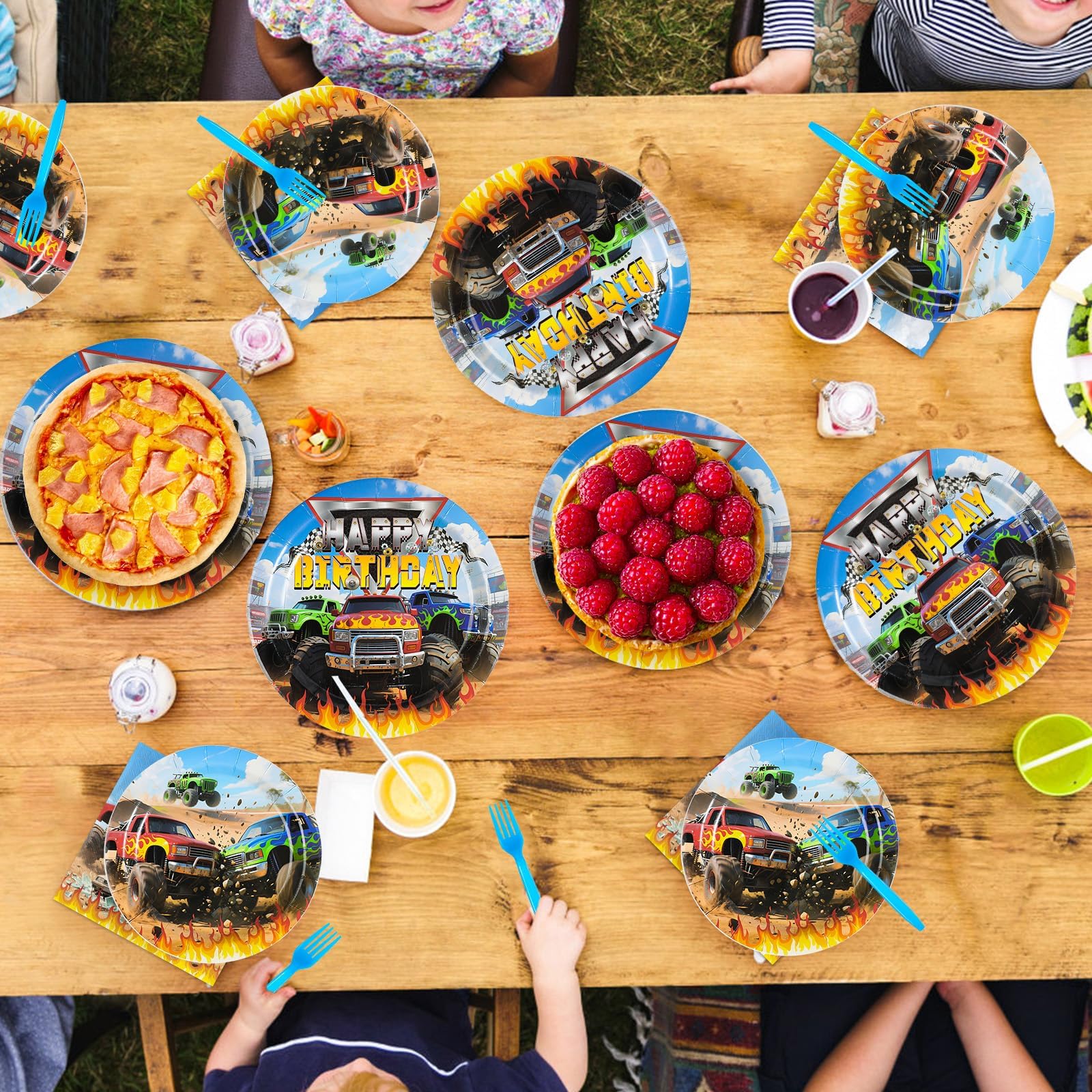 96 Pcs Monster Truck Birthday Party Plates and Napkins - Grencian