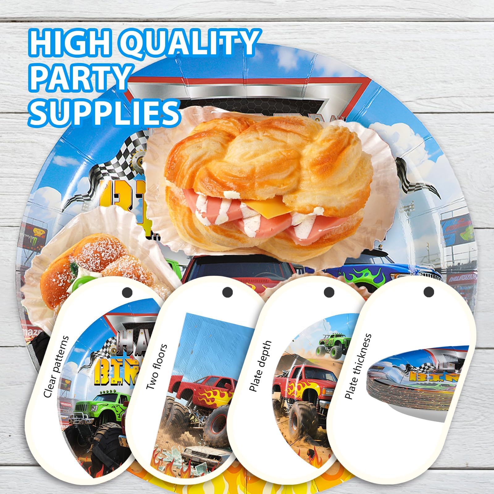 96 Pcs Monster Truck Birthday Party Plates and Napkins - Grencian