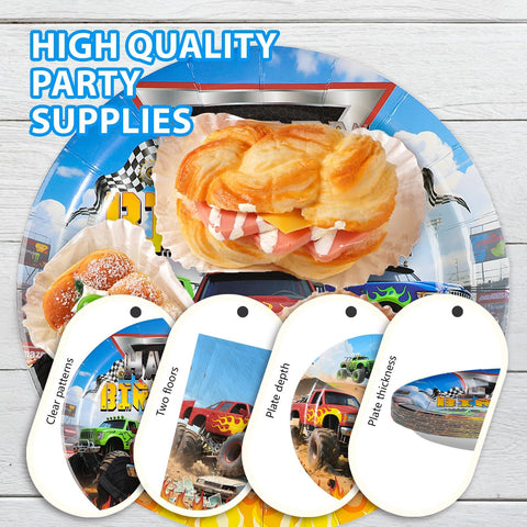 96 Pcs Monster Truck Birthday Party Plates and Napkins - Grencian